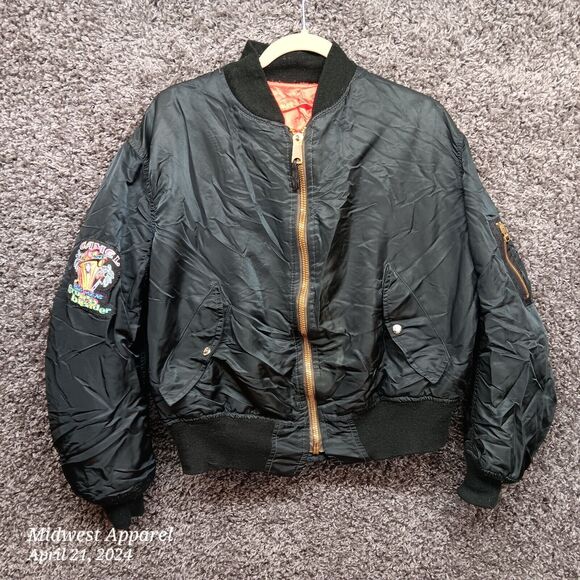 Vintage MA1 Black Flight Jacket‎ Reversible Orange Lining Camel Ciggarettes - Picture 1 of 16